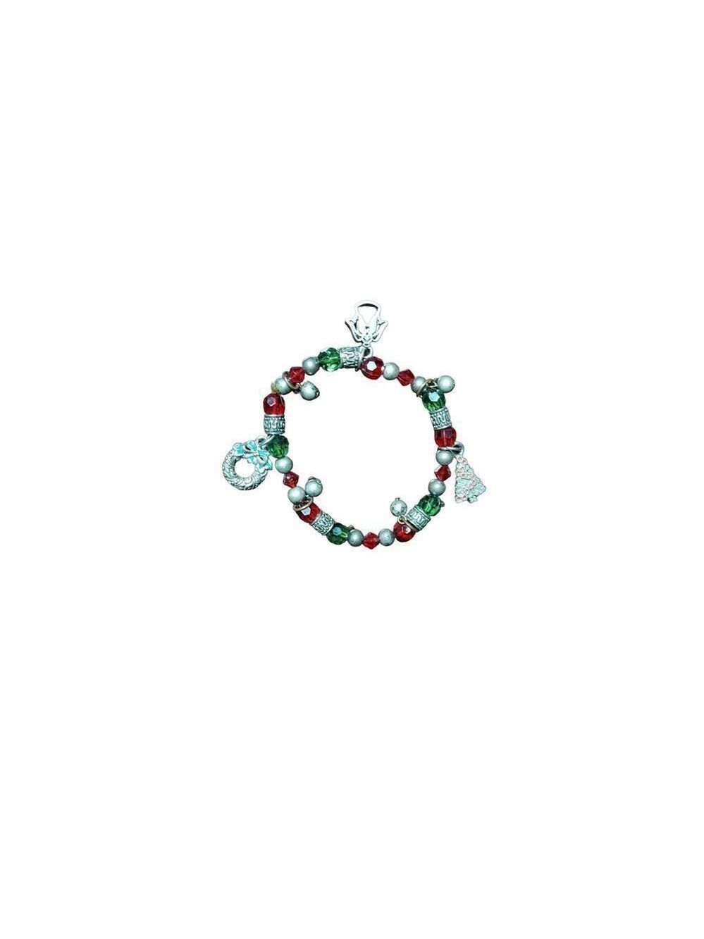 Christmas Holiday Stretchy Bracelet 7 Inch Red Green Plastic